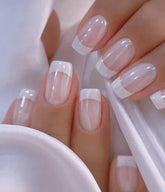 Instantly Upgrade Your Look With 24pcs Medium Square Press On Nails Set Simple White French Style Glitter Fake Nails Sweet Pink Fake Nails Full Coverage Fake Nail Tips For Women And Girls Includes 1 Sheet Adhesive Tabs & 1 Pc Mini File - - Pinky Cosmetics -- United Arab Emirates -- Pinky Cosmetics