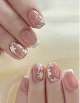 24pcs Pure White Flower Press-On Nails for Women and Girls with Jelly Gel and Nail File - Cute Sweet Nail Decoration Supplies - - Pinky Cosmetics -- United Arab Emirates -- Pinky Cosmetics