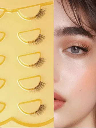 5 Pairs Wispy Catseye Natural Short Faux Mink Eyelashes With Invisible Transparent Band Lashes Makeup Cosmetics - - Pinky Cosmetics -- United Arab Emirates -- Pinky Cosmetics
