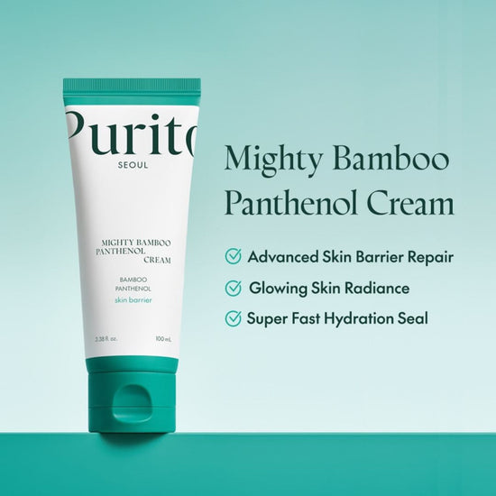 Purito SEOUL Mighty Bamboo Panthenol Cream tube featuring advanced hydrating benefits for the skin, perfect for hydration.