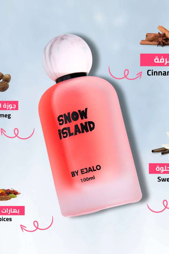 Snow Island perfume 100ml in a stylish bottle with notes of sweet vanilla and warm spices, perfect for a cozy scent.