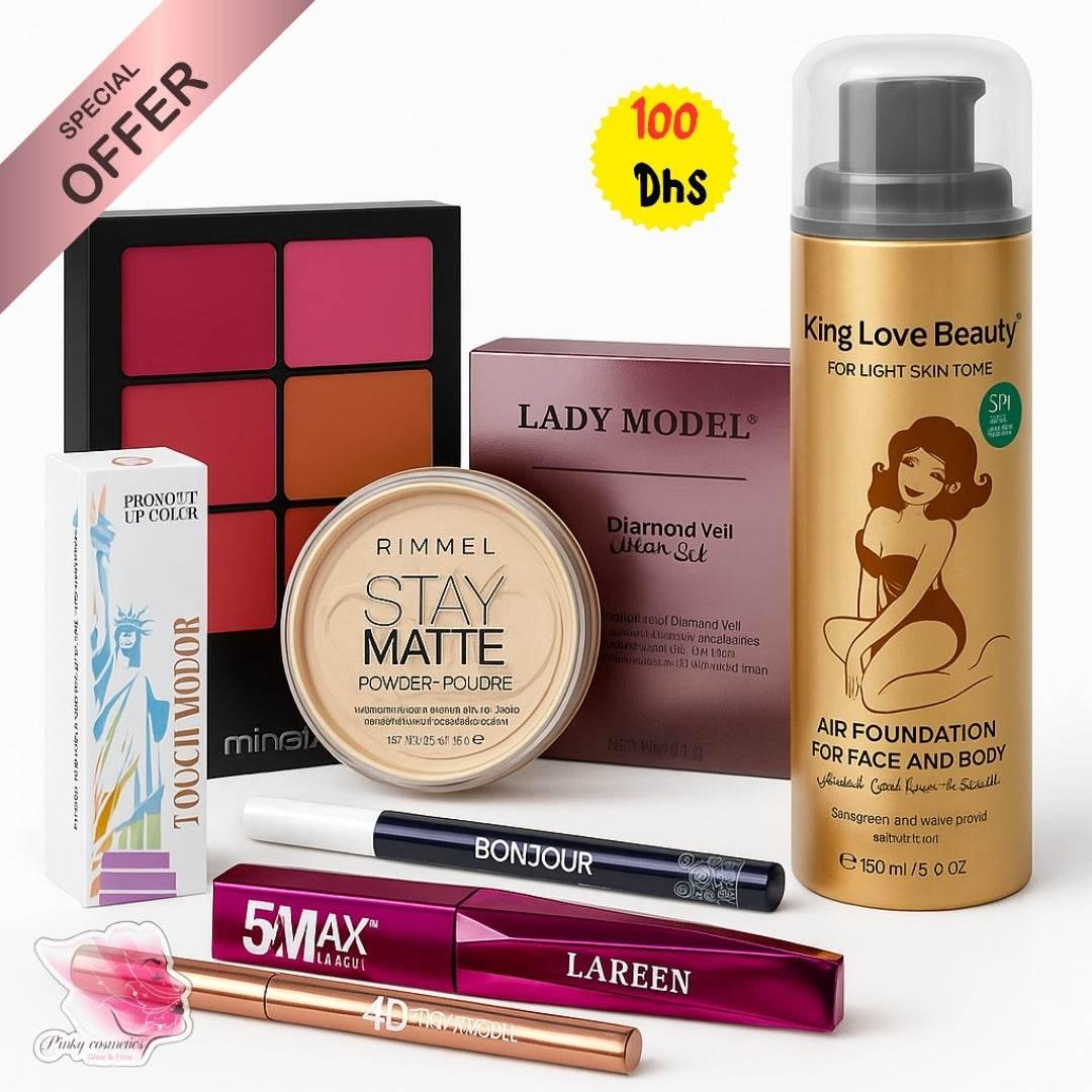 Makeup Essentials Set – 8 PCS Beauty Collection - Makeup Kit / Beauty Set - Multi-Brand (Rimmel, King Love, Ministar, LAREEN, etc.) -- United Arab Emirates -- Pinky Cosmetics
