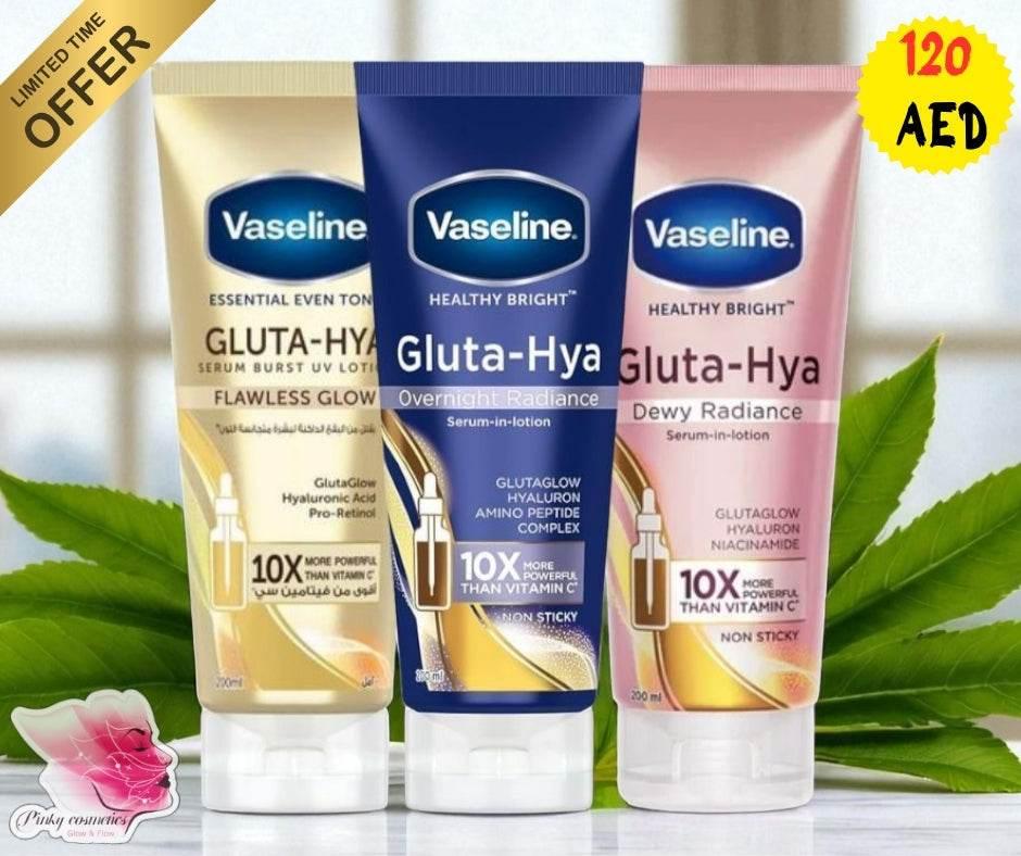 Vaseline Gluta-Hya Serum-in-Lotion Trio – Flawless, Dewy & Overnight - Brightening Body Lotion / Serum-in-Lotion - Vaseline -- United Arab Emirates -- Pinky Cosmetics