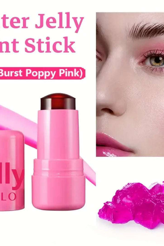 Pinky Cosmetics 4 piece jelly tint collection featuring a vibrant Bursts Poppy Pink tint stick and jelly texture for a luminous finish.
