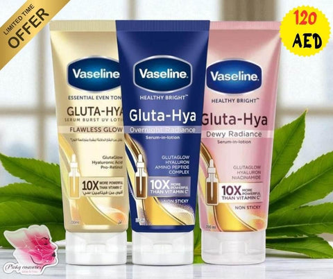 Vaseline Gluta-Hya Serum-in-Lotion Trio – Flawless, Dewy & Overnight - Brightening Body Lotion / Serum-in-Lotion - Vaseline -- United Arab Emirates -- Pinky Cosmetics