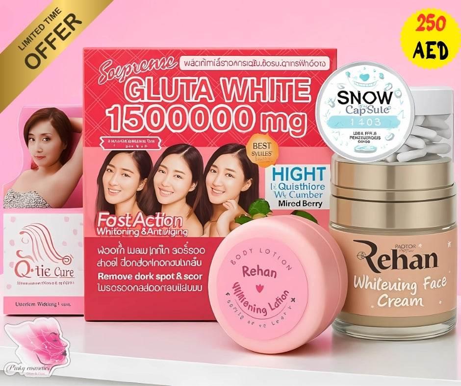Whitening Skincare Combo – 5-in-1 Gluta, Rehan, Q-nic Set - Whitening Skincare Set - Gluta White, Rehan, Q-nic -- United Arab Emirates -- Pinky Cosmetics