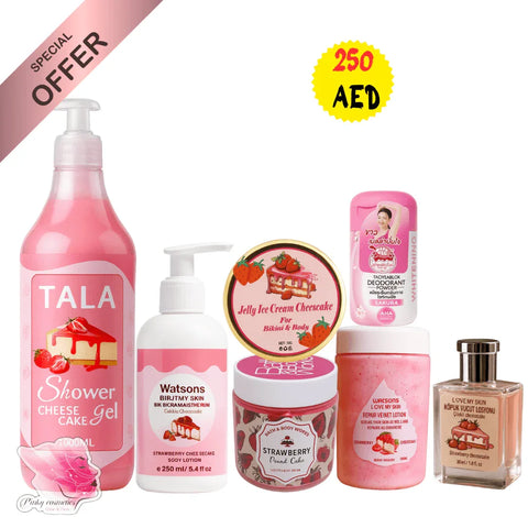 Strawberry Cheesecake Beauty Bundle - 7 Piece Set - offer set - Multi-Brand Collection (TALA, Watsons, Love My Skin) -- United Arab Emirates -- Pinky Cosmetics