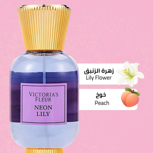 Victoria's Fleur Body Perfume bottle featuring lily and peach notes, elegantly designed for a refreshing fragrance experience.