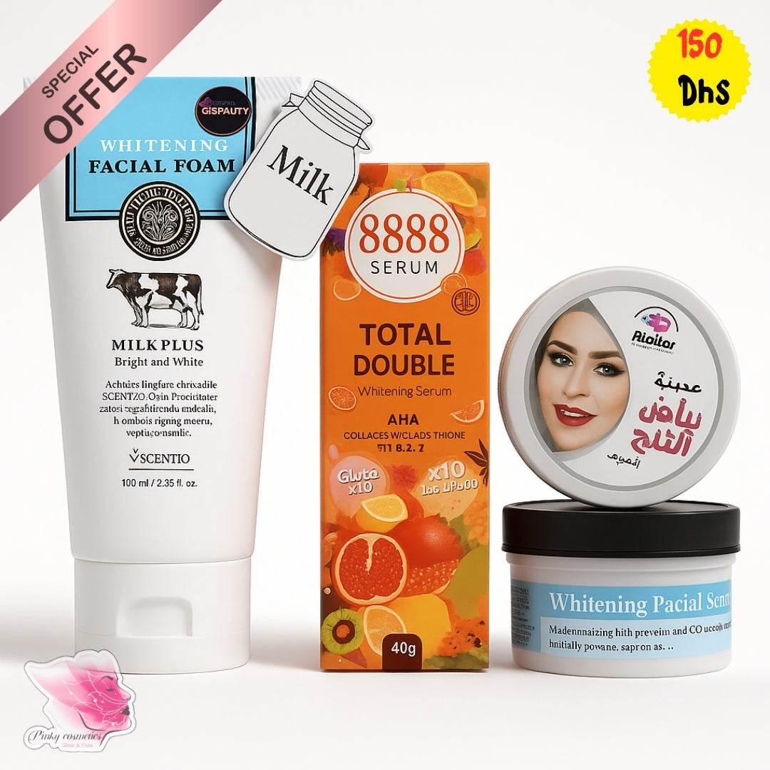 Milk & Fruit Whitening Facial & Body Set - Whitening Skincare Set - Scentio, 8888 Serum, Arabic Traditional Brand -- United Arab Emirates -- Pinky Cosmetics