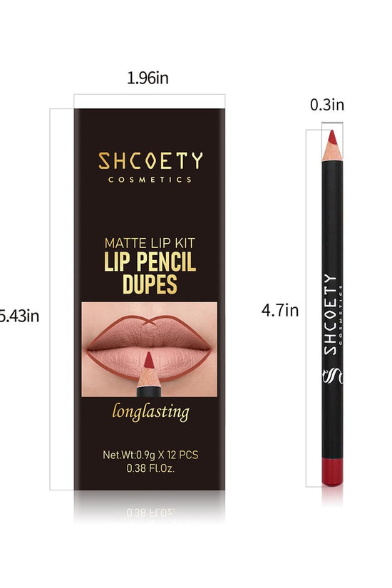 SHCOETY 12-Piece Matte Lip Liner Pencil Set - Pinky Cosmetics