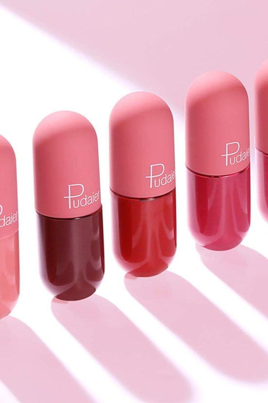 Five colors of mini capsule matte lipstick in pink cases, perfect to buy mini lipstick online UAE for vibrant, beautiful lips.