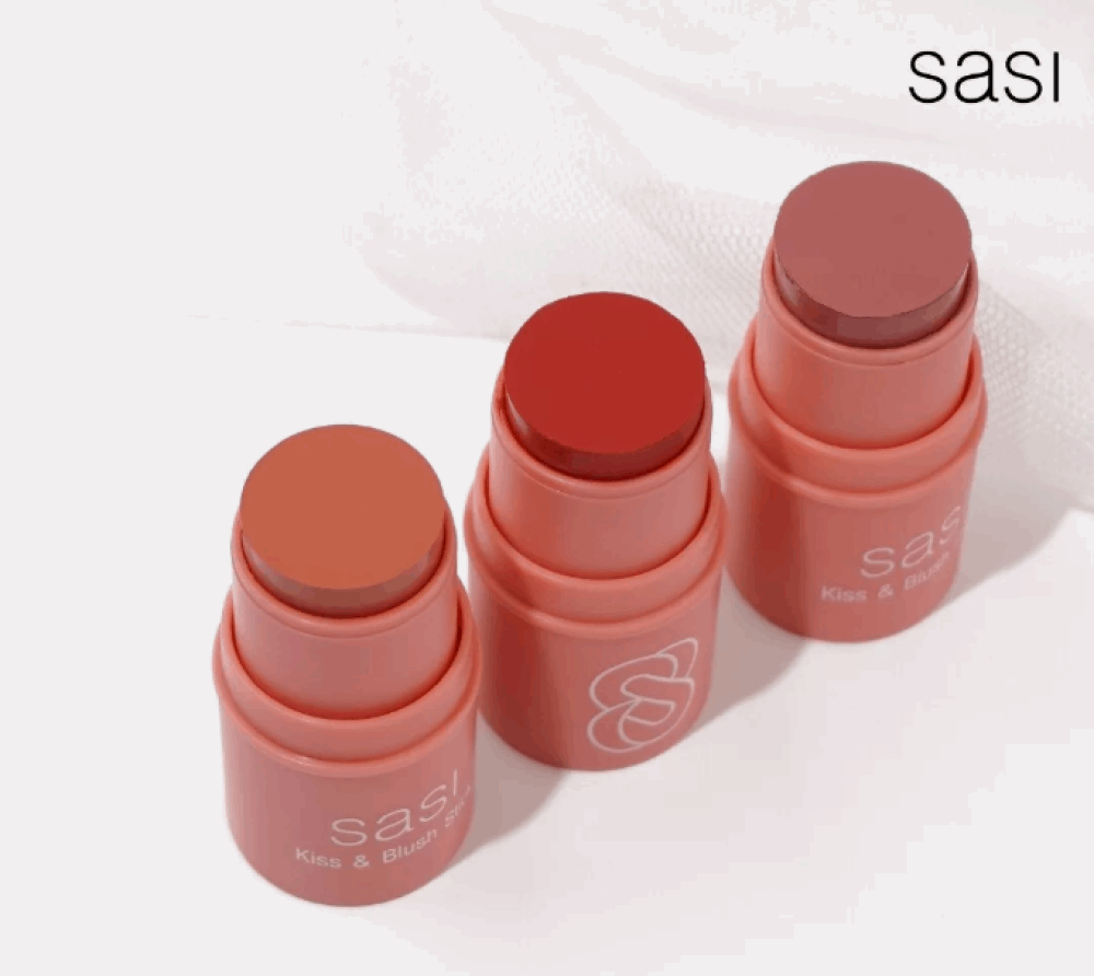 Sasi Kiss & Blush Stick in shade 04 First Love, featuring soft, blendable colors for a natural flush on cheeks and lips
