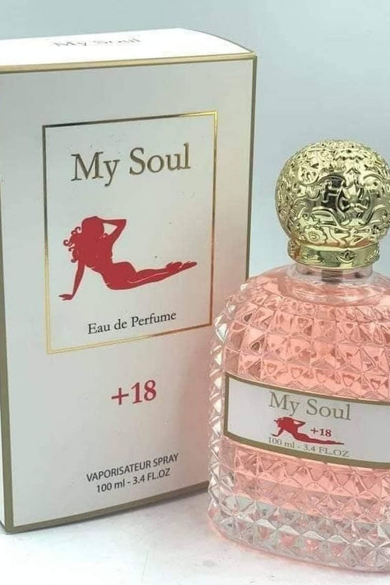 My Soul perfume women's 100ml in a pink crystal bottle, presented in a stylish box, perfect for evening wear