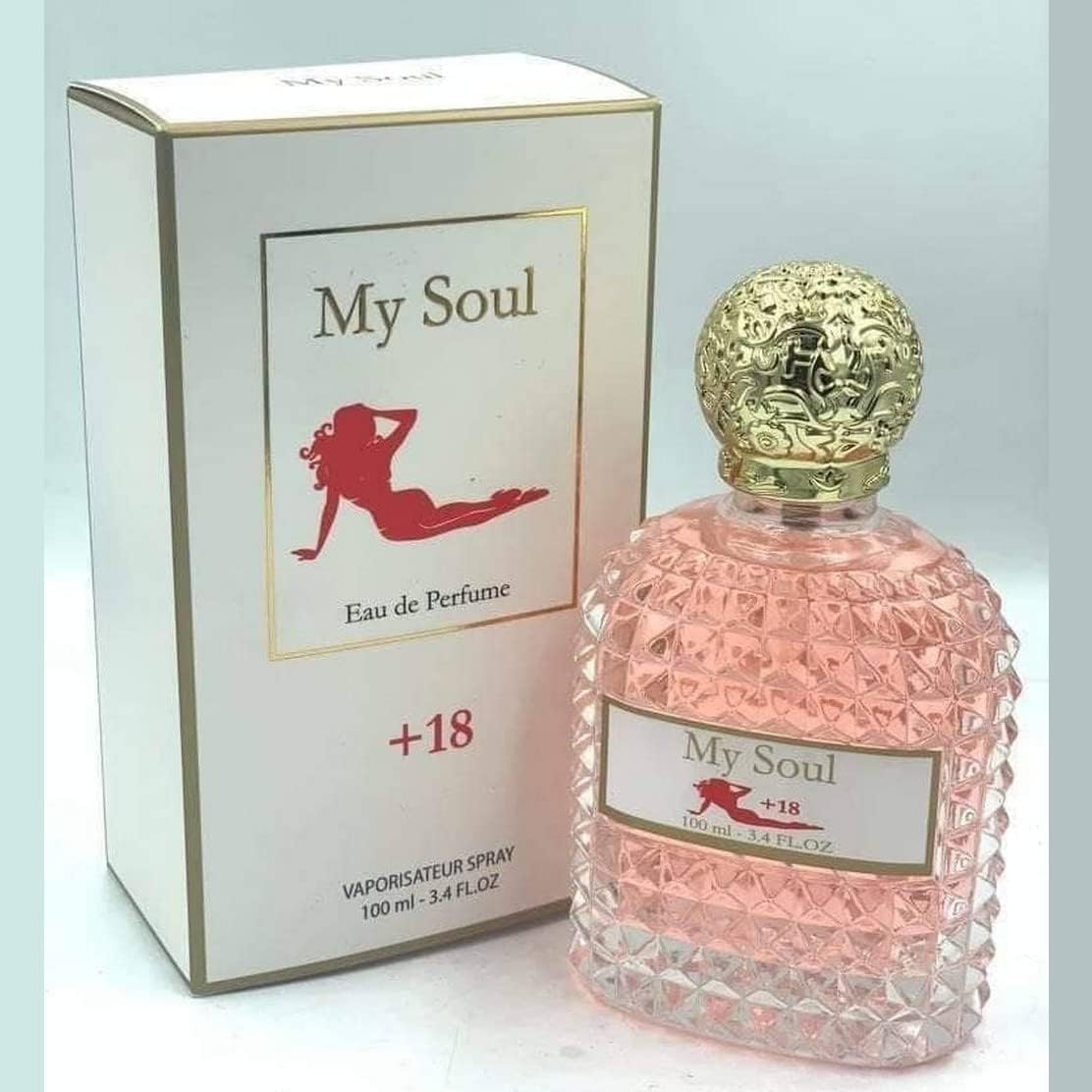 My Soul perfume women's 100ml in a pink crystal bottle, presented in a stylish box, perfect for evening wear