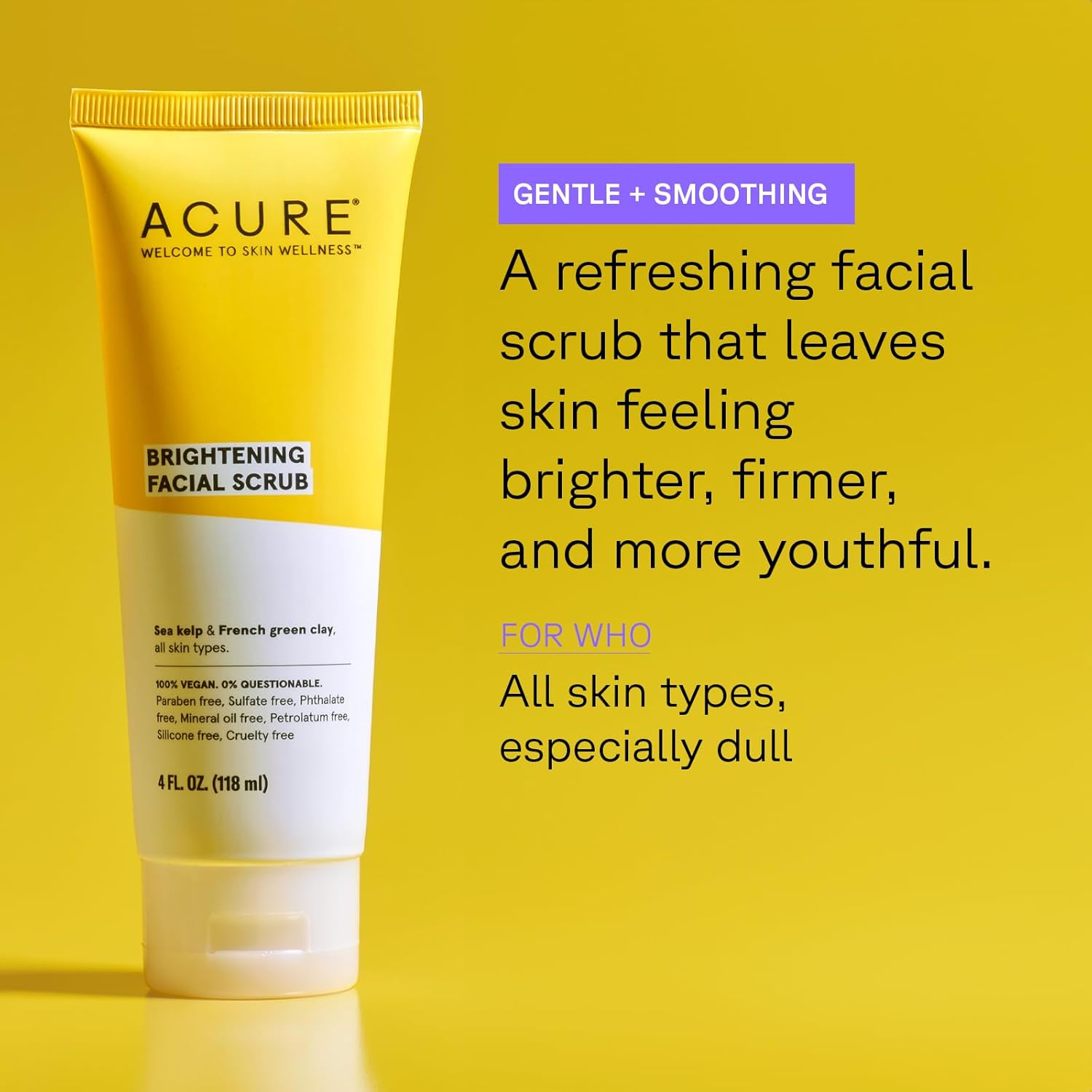 Acure Brightening Facial Scrub, Paraben Free, Vegan, 4 Fluid Ounce - Pinky Cosmetics