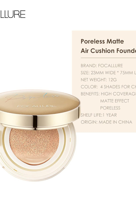 FOCALLURE Poreless BB Cushion Foundation – Full Coverage & Matte Finish - Pinky Cosmetics