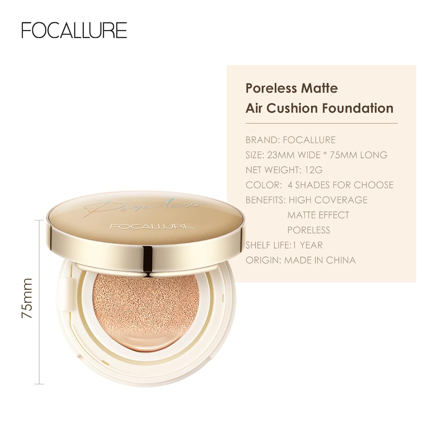 FOCALLURE Poreless BB Cushion Foundation – Full Coverage & Matte Finish - Pinky Cosmetics