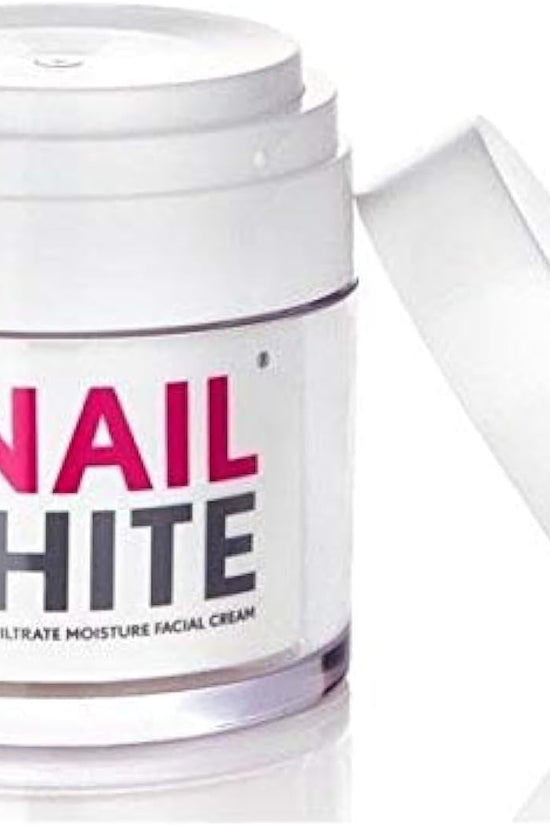 SNAILWHITE facial cream in a sleek white jar, featuring snail secretion filtrate for deep moisturizing and skin rejuvenation.