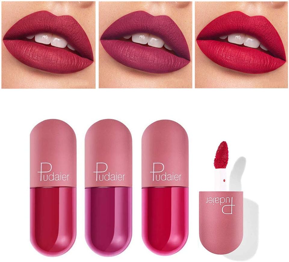 Set of three mini capsule matte lipsticks in vibrant colors with a soft applicator. Buy mini lipstick online UAE.