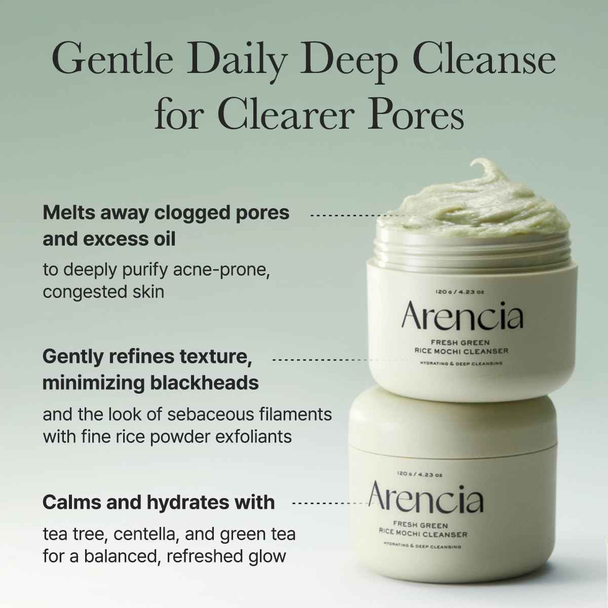 Arencia Fresh Green Rice Mochi Cleanser - Hydrating & Deep Pore Care