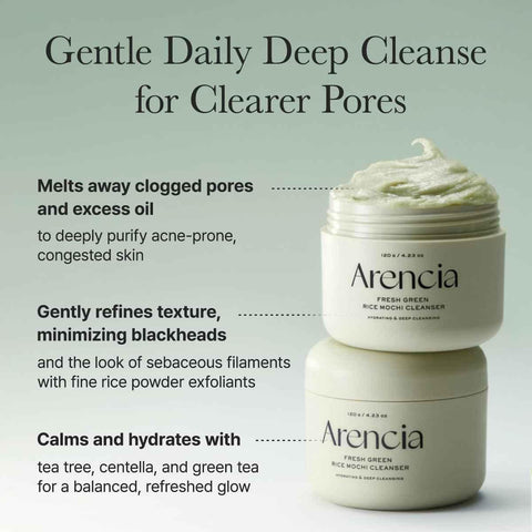 Arencia Fresh Green Rice Mochi Cleanser - Hydrating & Deep Pore Care - Face Cleanser - Arencia -- United Arab Emirates -- Pinky Cosmetics