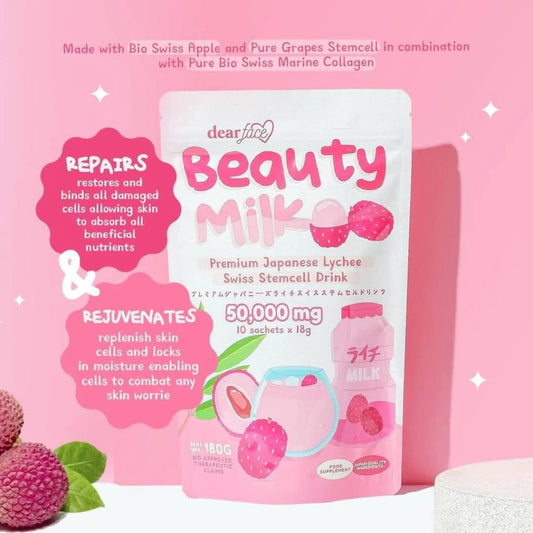 Dear Face Beauty Milk Premium Japanese Lychee Swiss Stemcell Drink - Pinky Cosmetics