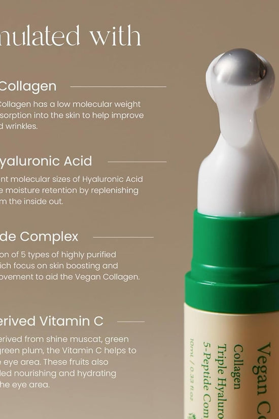 AXIS-Y Vegan Collagen Eye Serum with a cooling applicator, highlighting AXIS-Y eye serum benefits like hydration and wrinkle reduction