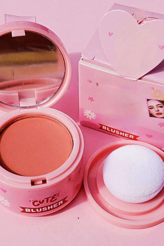 Pinky Cosmetics blusher pack featuring a pink compact with mirror, sponge, and shade 2 for a natural glow