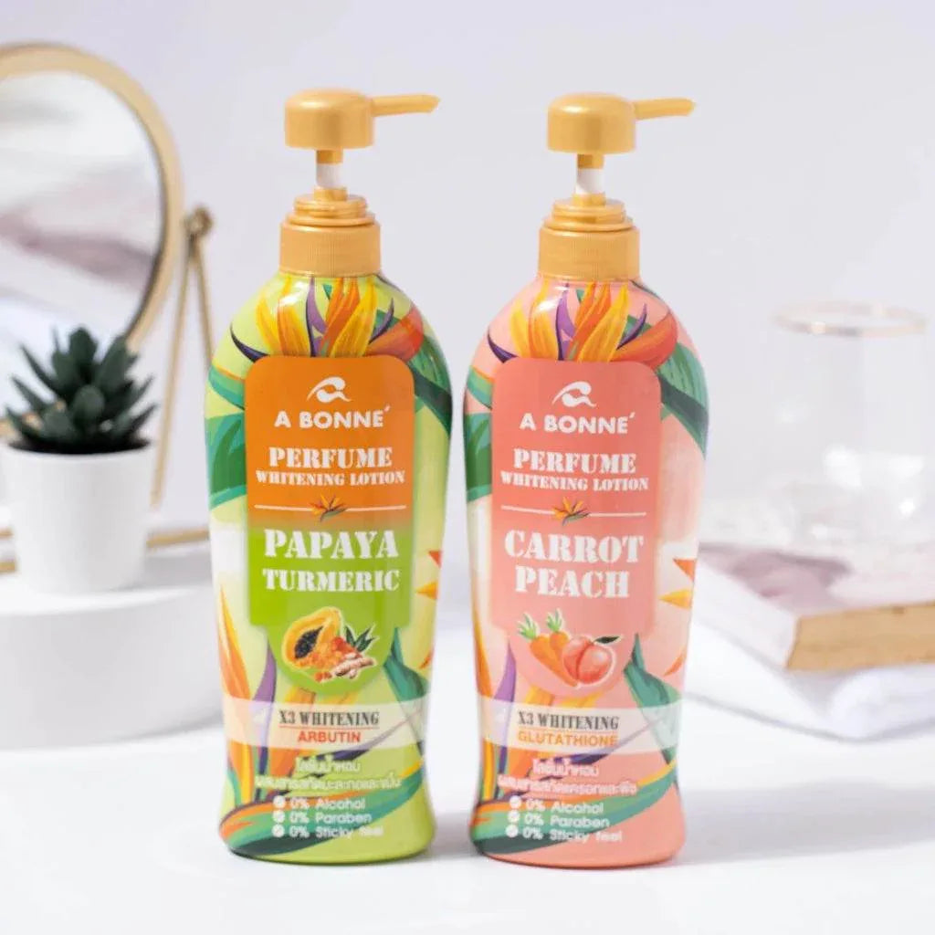 🌿 A Bonne Perfume Whitening Lotion – 500 ml (Papaya Turmeric & Carrot Peach) - - Pinky Cosmetics -- United Arab Emirates -- Pinky Cosmetics