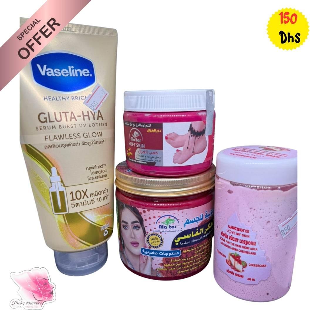 Moroccan Glow Set – Vaseline, Ala Tar & Watsons - Body Glow & Skin Lightening Set - Vaseline, Ala Tar, Watsons -- United Arab Emirates -- Pinky Cosmetics