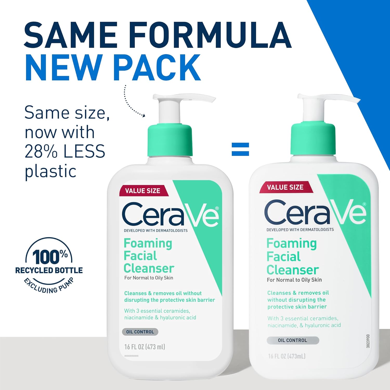 CeraVe foaming facial cleanser normal oily skin in a 355ml recycled bottle, designed for effective oil control and gentle cleansing.