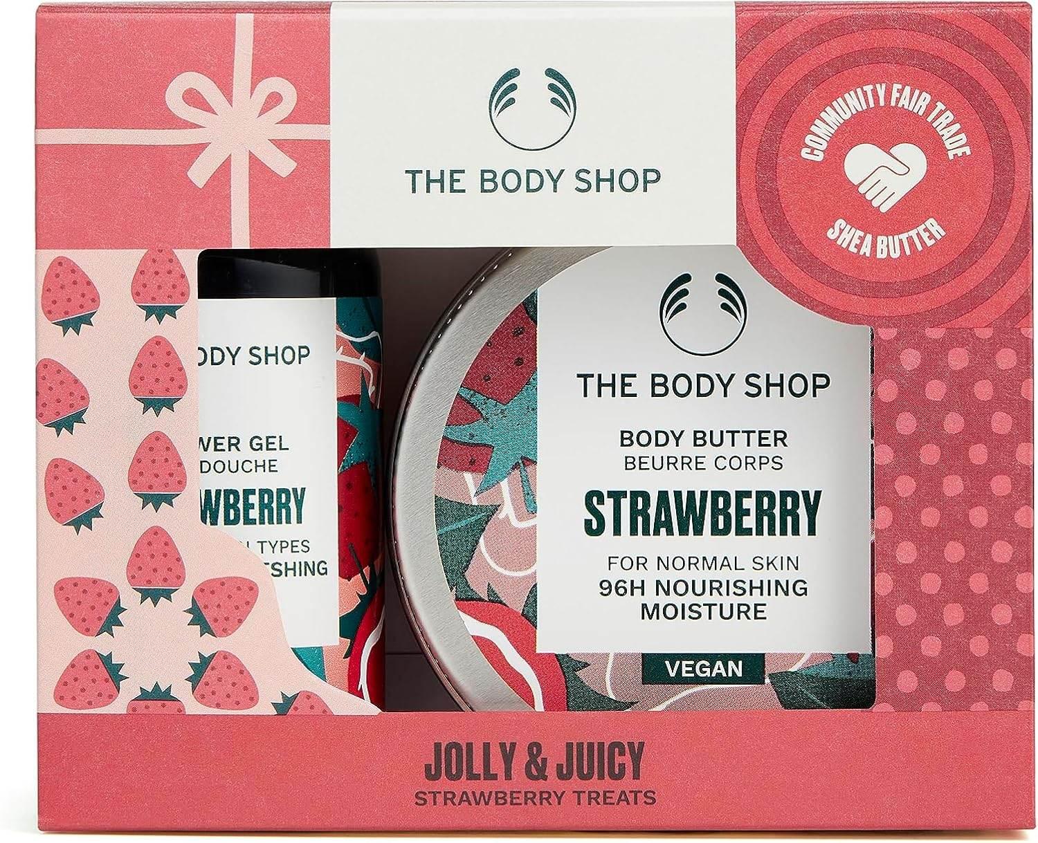 The Body Shop Jolly & Juicy Strawberry Treats Body Care Holiday Gift Set, Vegan, 2-Piece Set - - Pinky Cosmetics -- United Arab Emirates -- Pinky Cosmetics