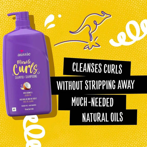 Aussie Miracle Curls Shampoo with Coconut & Jojoba Oil, For All Hair Types, Paraben Free, 26.2 fl oz - - Pinky Cosmetics -- United Arab Emirates -- Pinky Cosmetics