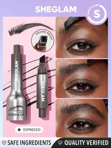 SHEGLAM SHE GLAM Brow-Fection Angled Brush & Dip- Espresso Hair-Like Strokes Liquid Eyebrow Gel Pen Easy To Color Long Lasting Quick Drying Natural Shaping Outlining Filling Eyebrow Makeup,1.2 ml - - Pinky Cosmetics -- United Arab Emirates -- Pinky Cosmetics