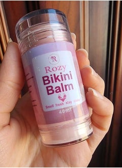 Rozy Bikini Balm for sensitive skin in a sleek stick container, ideal for gentle skincare and soothing hydration