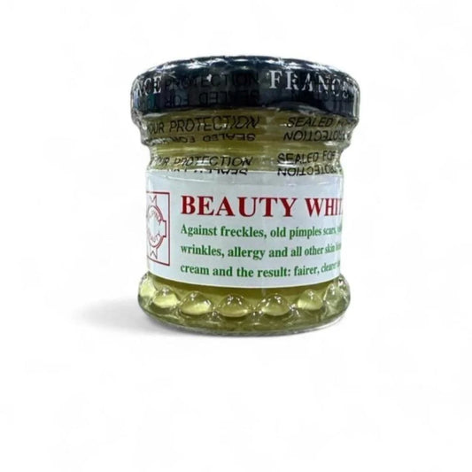 Dalfour French Whitening Cream in a small glass jar designed to lighten skin, targeting freckles and dark spots