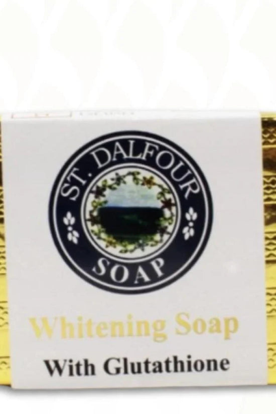 St. Dalfour glutathione soap in gold packaging for skin whitening and brightening, ideal for enhancing natural beauty