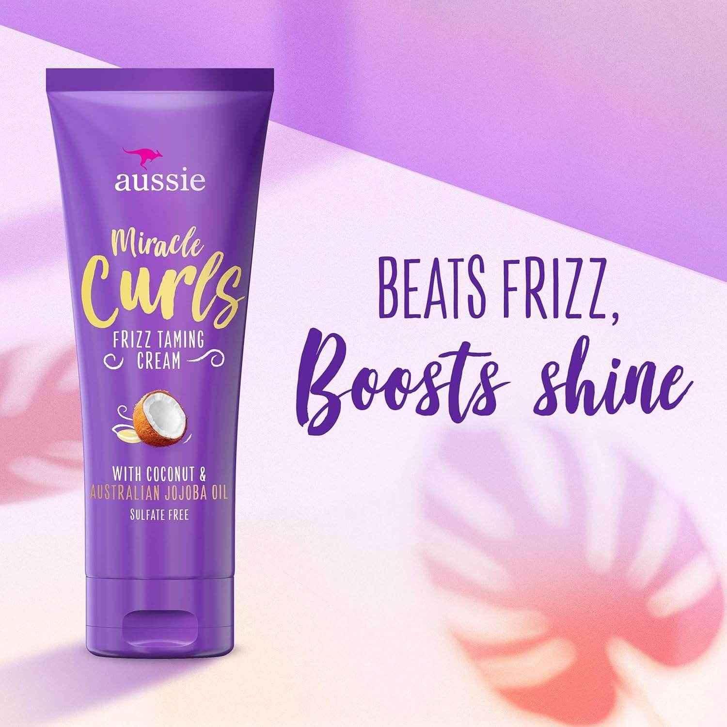 Aussie Miracle Curls Frizz Taming Cream with Coconut & Australian Jojoba Oil, 193g - Sulfate Free + Control Frizz +Smooth + Define - - Pinky Cosmetics -- United Arab Emirates -- Pinky Cosmetics