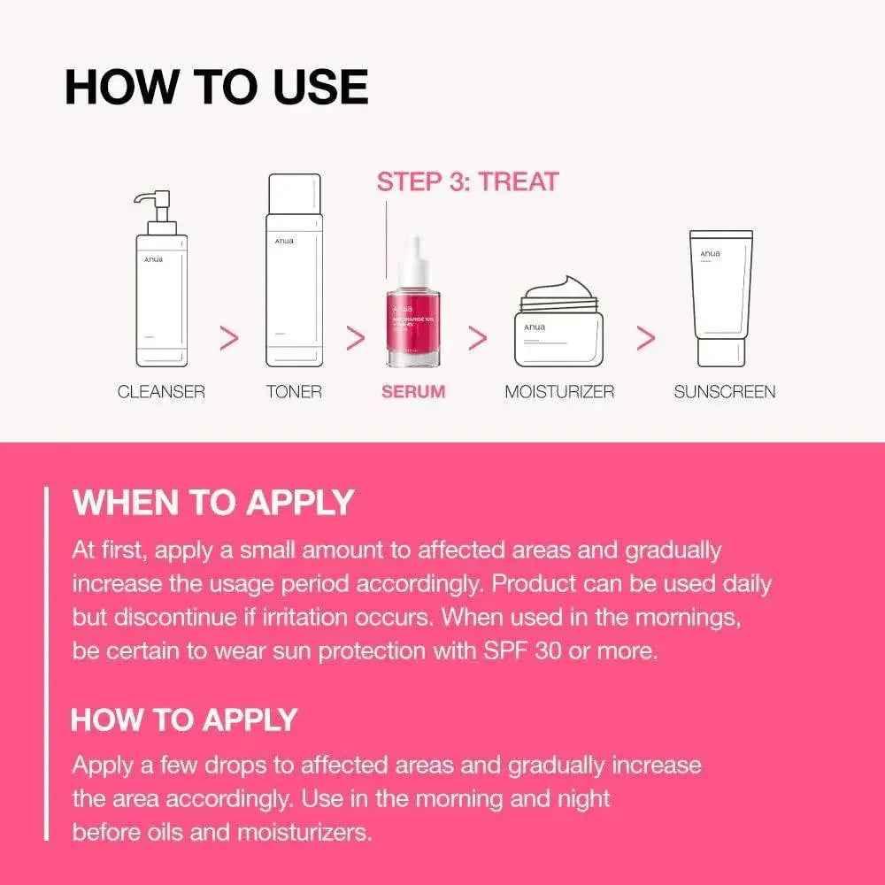 Anua Niacinamide Serum 10% + TXA 4% Brightening Formula for Radiant Skin - Achieve Glowing Complexion - Brightening Face Serum - Anua -- United Arab Emirates -- Pinky Cosmetics