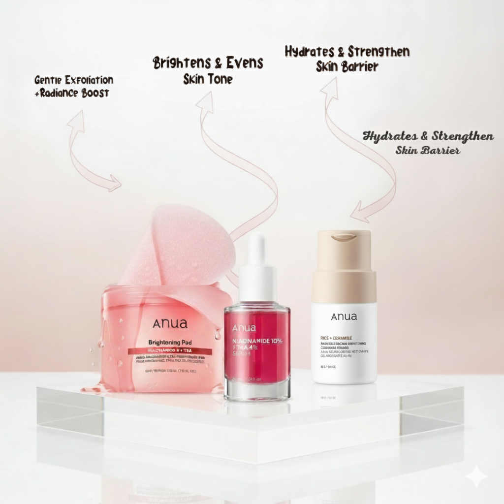 Anua Brightening Set - Niacinamide & Rice Formula Anua Skincare Set  Pinky Cosmetics