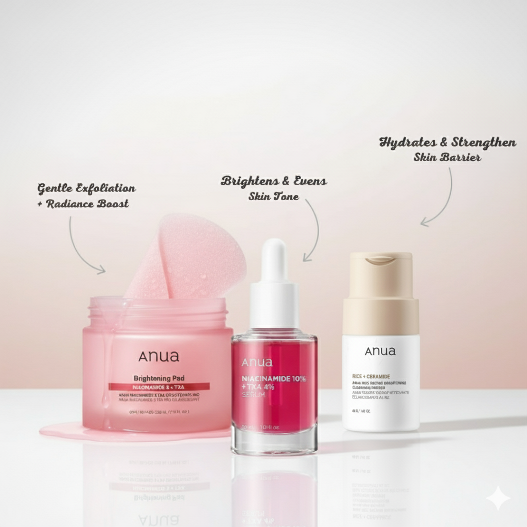 Anua Brightening Set - Niacinamide & Rice Formula Anua Skincare Set  Pinky Cosmetics