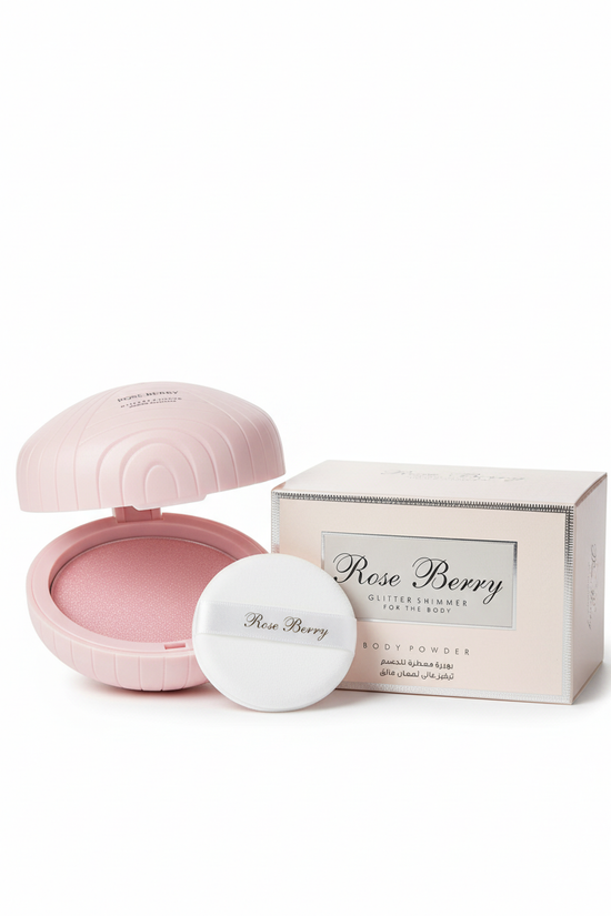 Rose Berry Glitter Shimmer Body Powder - Luminous Shine Rose Berry Body Powder  Pinky Cosmetics