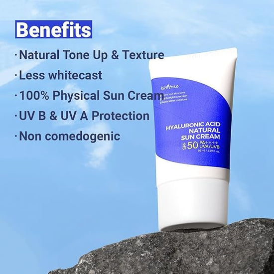 Generic Hyaluronic Acid Sunscreen SPF 50 for UV protection with natural tone enhancement in a 1.69 fl oz tube
