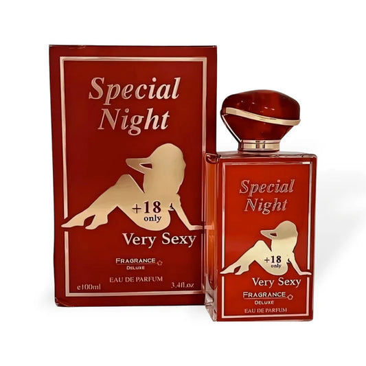 Special Night EDP for women in a stylish red bottle, 100 ml, featuring a seductive silhouette and elegant packaging