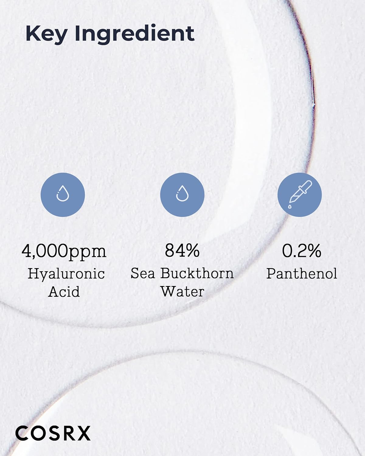 CosRx hydrating serum featuring 4000ppm hyaluronic acid and 84% sea buckthorn water for intense hydration
