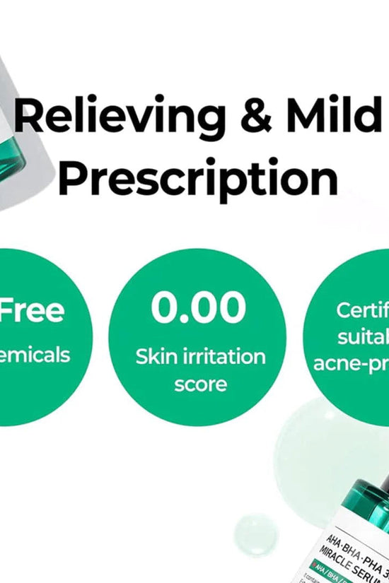 SOME BY MI AHA BHA PHA serum in a dropper bottle, designed for acne-prone skin with 20-free formula and zero irritation score.