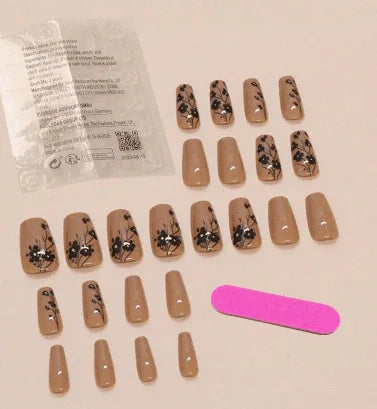 Black Flower Pattern Press On Nails for Stylish & Easy Nail Art - - Pinky Cosmetics -- United Arab Emirates -- Pinky Cosmetics