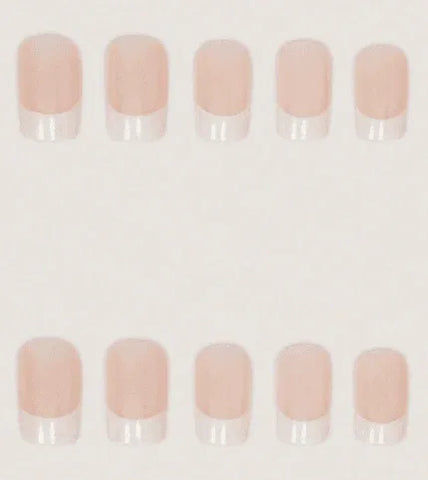 Instantly Upgrade Your Look With 24pcs Medium Square Press On Nails Set Simple White French Style Glitter Fake Nails Sweet Pink Fake Nails Full Coverage Fake Nail Tips For Women And Girls Includes 1 Sheet Adhesive Tabs & 1 Pc Mini File - - Pinky Cosmetics -- United Arab Emirates -- Pinky Cosmetics