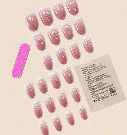 24pcs Gradient Beige Fake Nails with Gold Edge and Glitter Dust + 24pcs Jelly Glue + Nail File Press On Nails - - Pinky Cosmetics -- United Arab Emirates -- Pinky Cosmetics