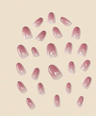 24pcs Gradient Beige Fake Nails with Gold Edge and Glitter Dust + 24pcs Jelly Glue + Nail File Press On Nails - - Pinky Cosmetics -- United Arab Emirates -- Pinky Cosmetics